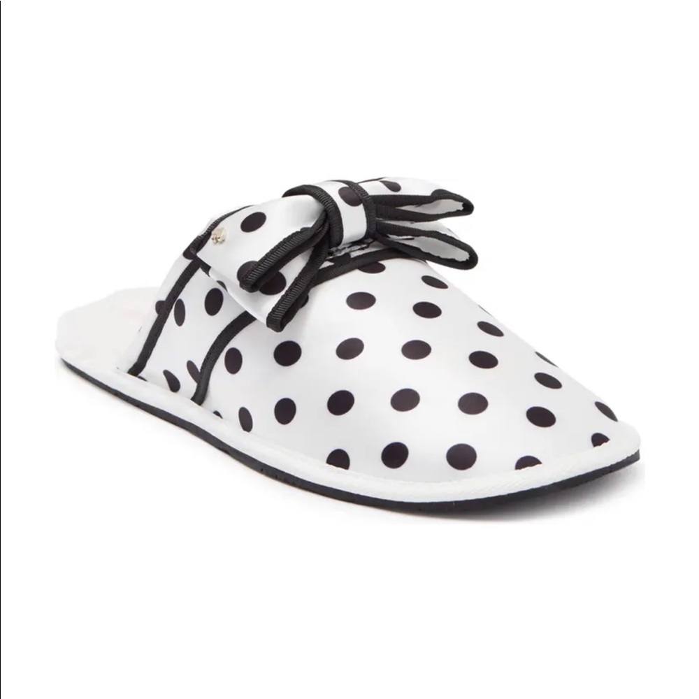 Kate Spade White Satin Bow Black Polka Dot Slippers Size 10